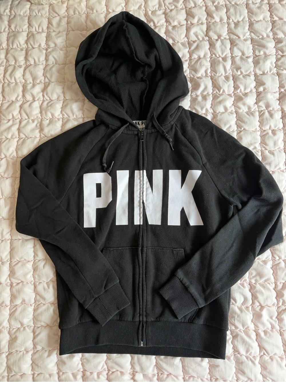 PINK Victoria's Secret Black Hoodie with White Logo